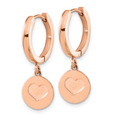 Chisel Stainless Steel Polished Rose IP-plated Heart Dangle Hoop Earrings